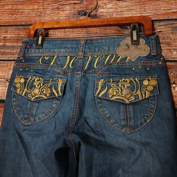 Dereon Jeans Size 7 8 Boot Cut Flare Low Rise Embellished Beyonce Vintage Y2K - Picture 5 of 9
